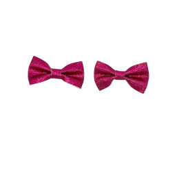 Set of 2 Glitter Bow Hair Clip - Fuchsia